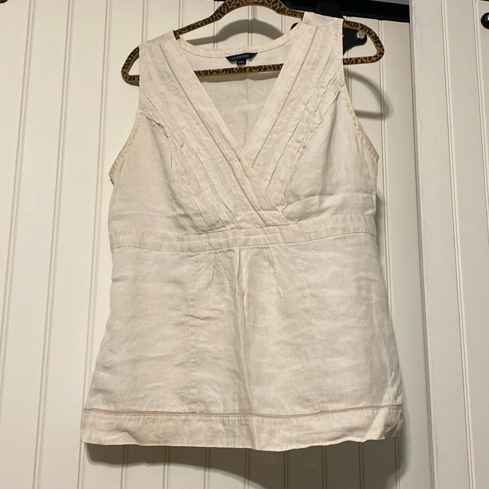 Lands’ End 100% linen super flattering crossover A-line top. Size 12